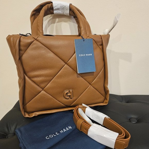 NWT Cole Haan Puff Quilted Leather Tote Bag (Caramel) - Picture 1 of 7